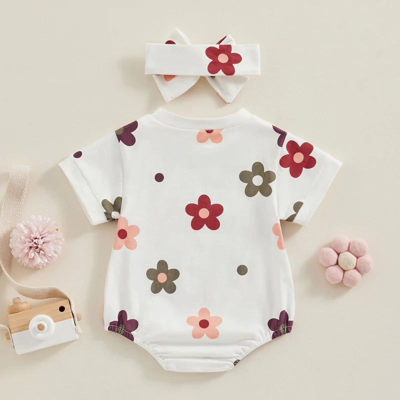 Lovely Summer Newborn Baby Cotton Flower Print  Bodysuits