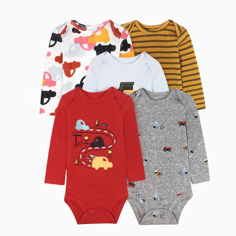 Winter 5PCS/lot Baby Bodysuits Long Sleeve 100% Cotton