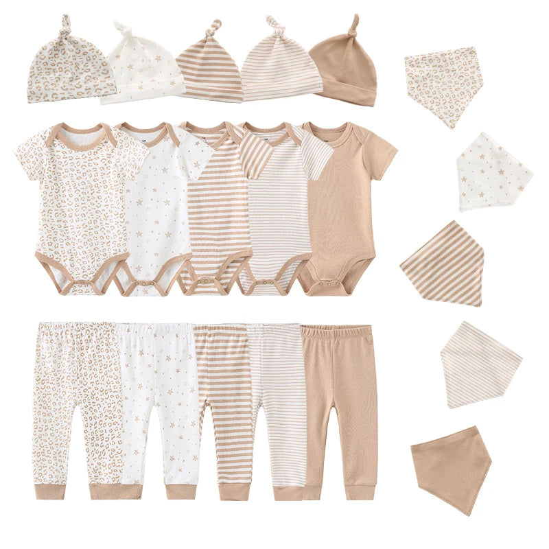 Baby Bodysuits+Pants+Hats+Bibs Cotton Sets