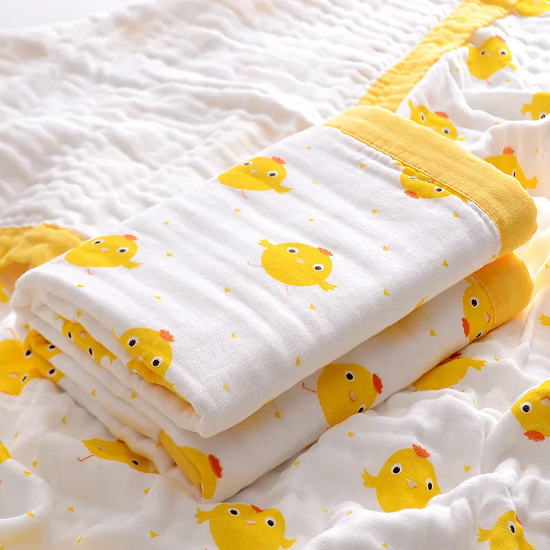 Baby Cute Cartoon Blanket 100% Cotton Spring Summer Newborn 6-layer Gauze Soft Absorbent Bath Tower Swaddle Blanket Shower Wipes