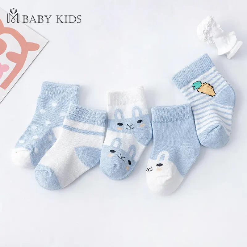 Cotton 5Pairs Baby Socks Newborn Baby Boy Socks 0-1-3-7Y Kids Pure Cotton Animal Design Fadeless Soft Children's Socks for Girls