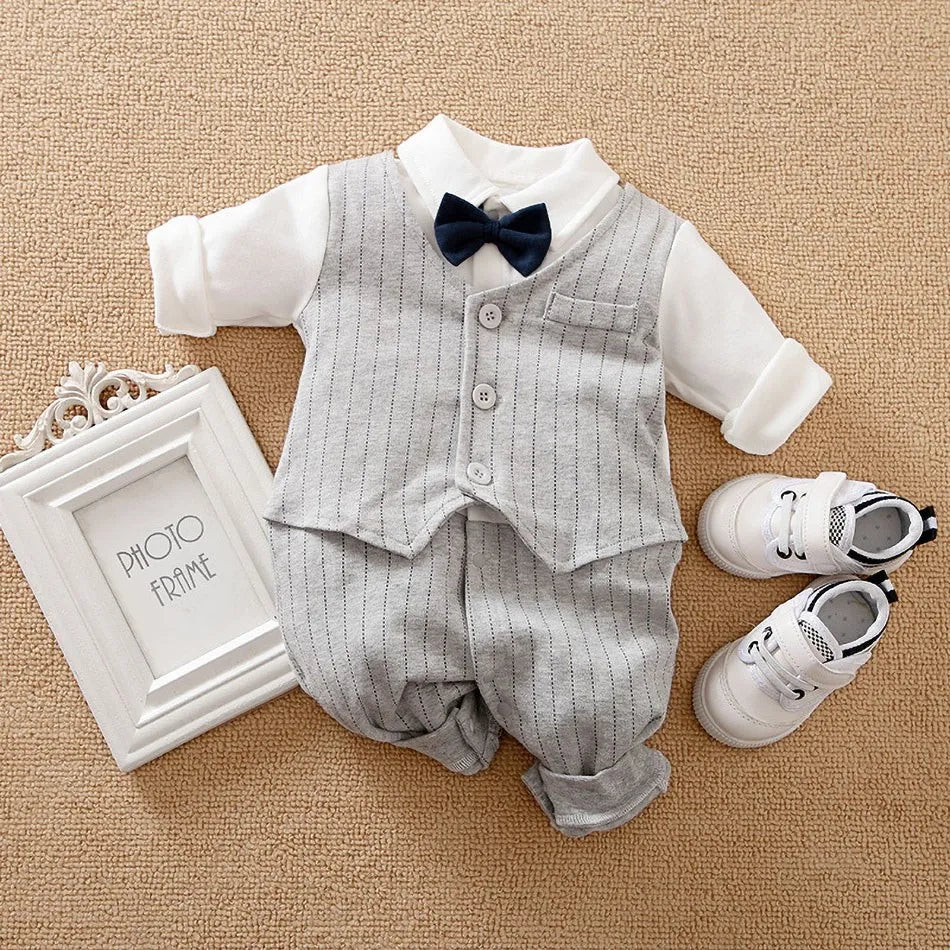 Newborn Formal Suit Baby Boy Clothes Bow Tie Tuxedo Jumpsuit