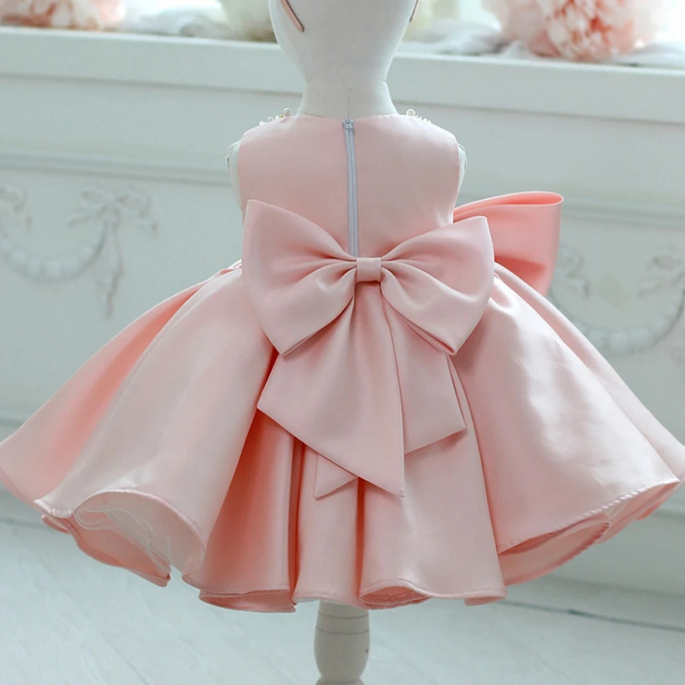 Baby's First Year Dress Princess Dress Girl's Birthday Puffy Dress Flower Boy Korean Edition Satin Children's Host Evening Dress