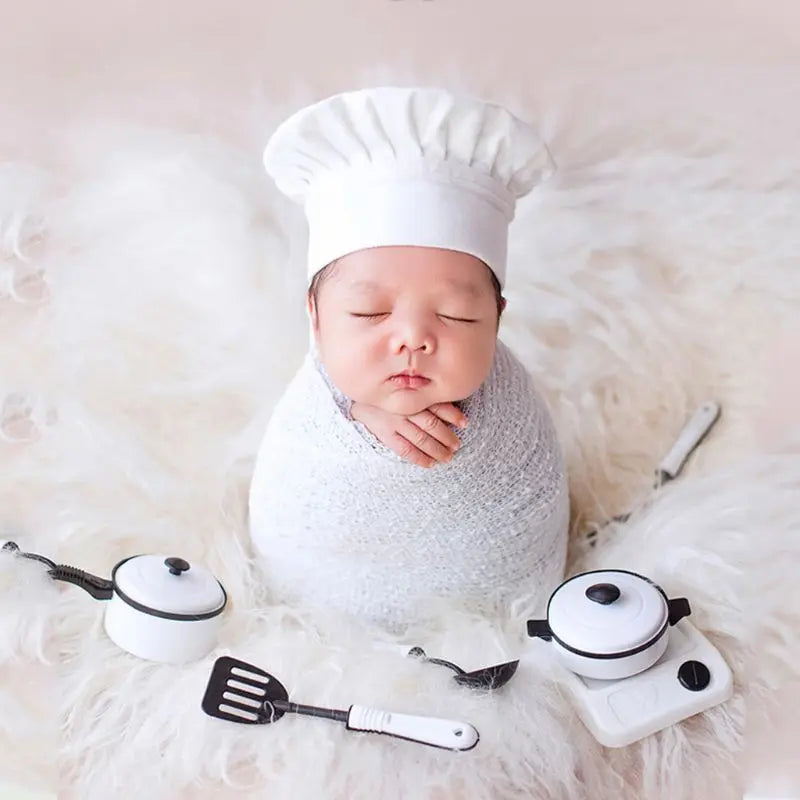 Cute Baby Chef Apron and Hat Infant Kids White Cook Photos Costume Photography Clothing For Baby Photography Props