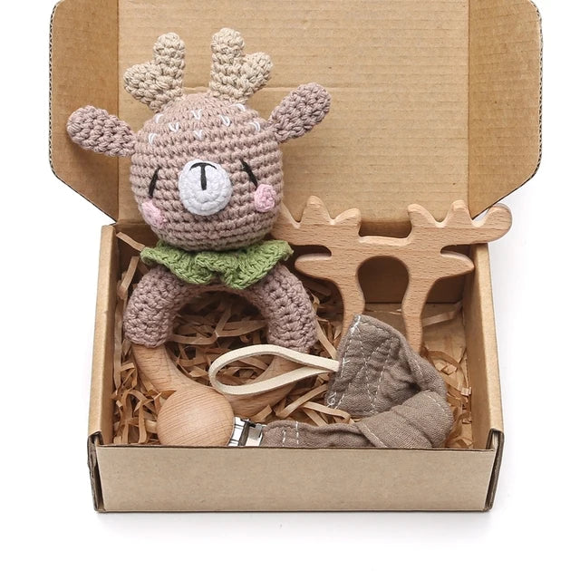 Baby Crochet Bear Teething Toys Cotton Towel Gift Box Bath Toys Set