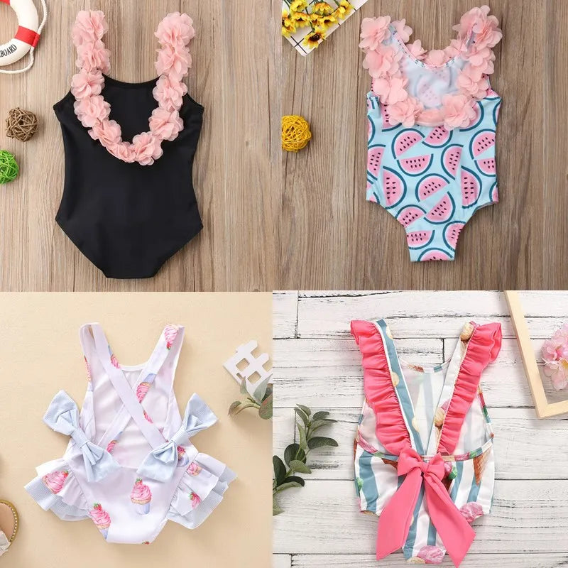 Baby Girls Swimwear Toddler Kids Swimsuit Bikini Flower Girls Summer Beachwear Backless Children Bathing Suit 1 2 3 4 Years