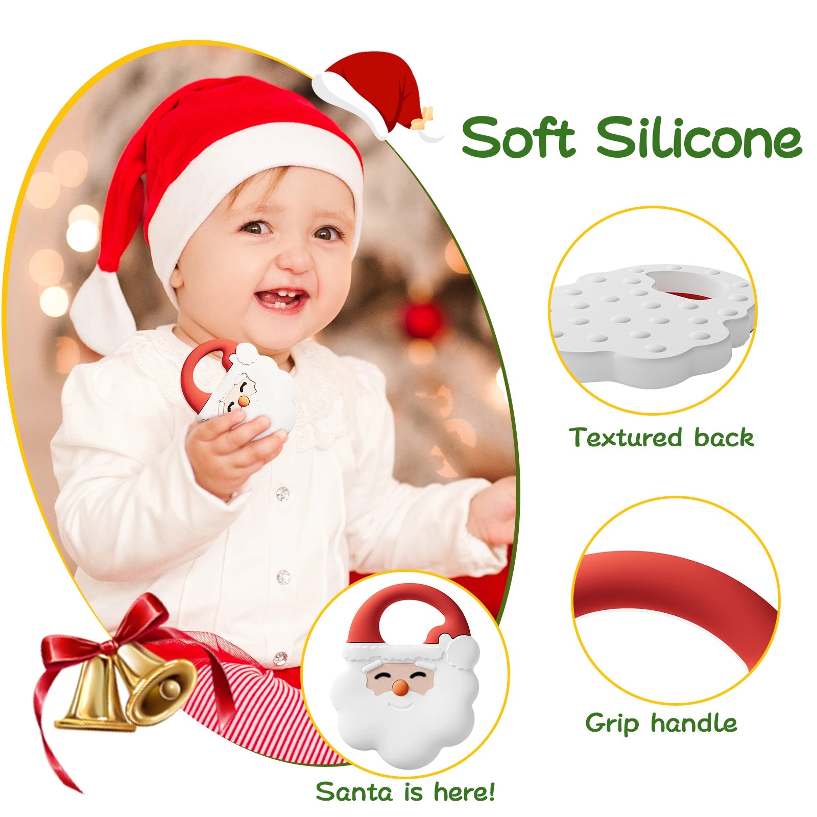 NCVI Christmas Teether, Baby Teething Toys for 0-6 6-12 Months, My First Christmas Silicone Chew Toys, First Christmas Gifts