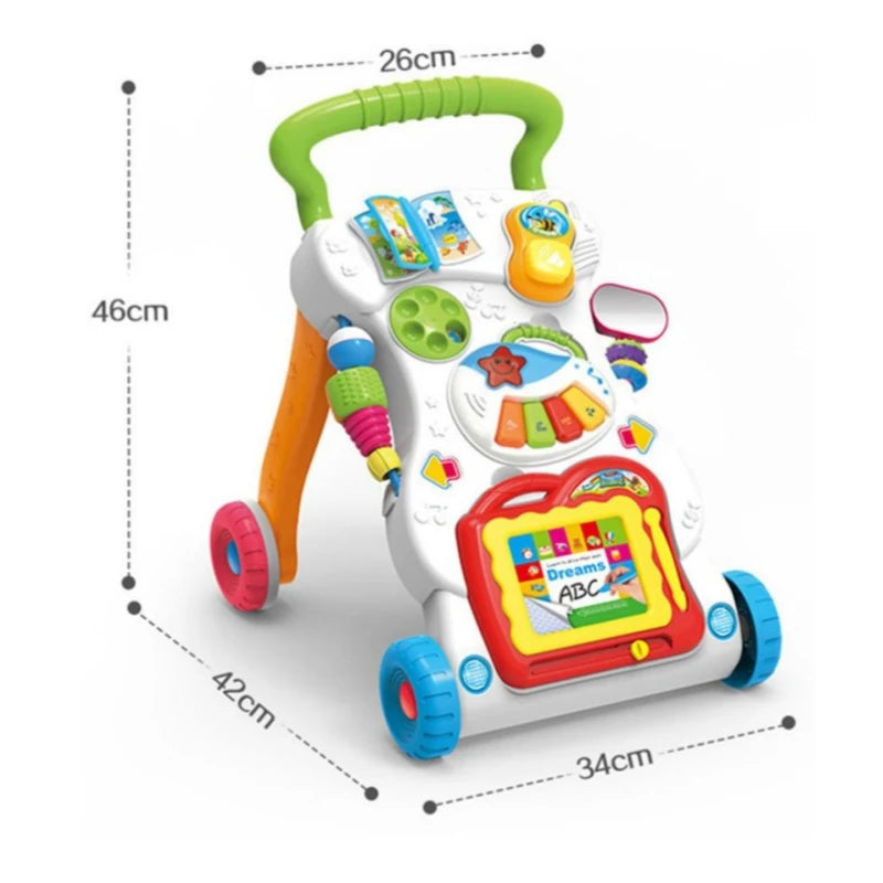 Baby First Steps Car Early Educational Music Adjustable Walker Kids Toddler Trolley Adjustable Speed Anti Roll Add Water Tank