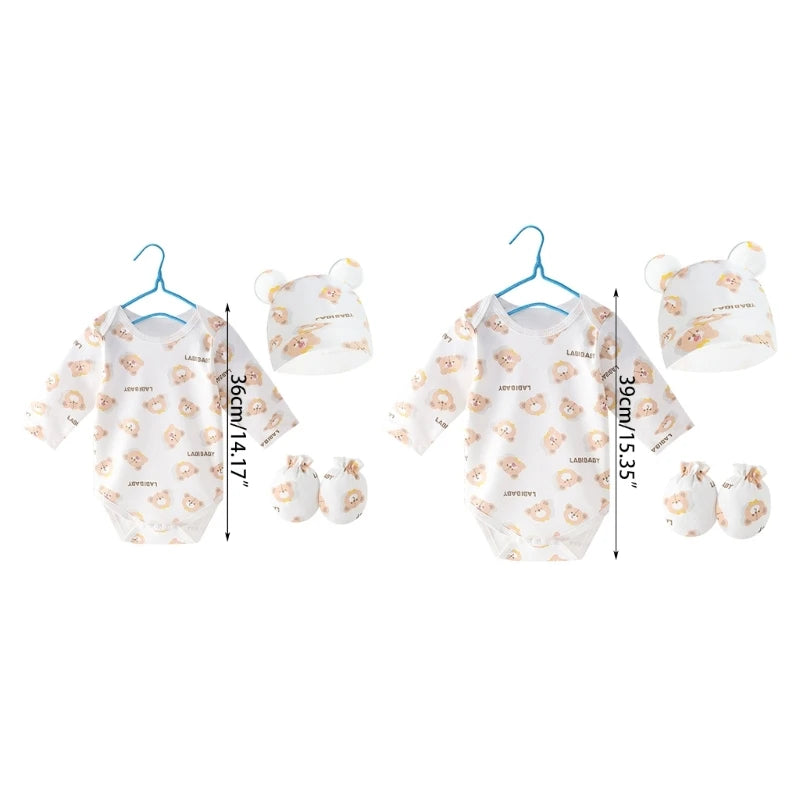Soft Baby Clothing Set Newborns Hat with Bodysuit & Hand Cover