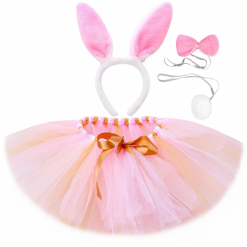 Baby Girls Easter Bunny Costume Fluffy Pink Tutu Toddler Dress
