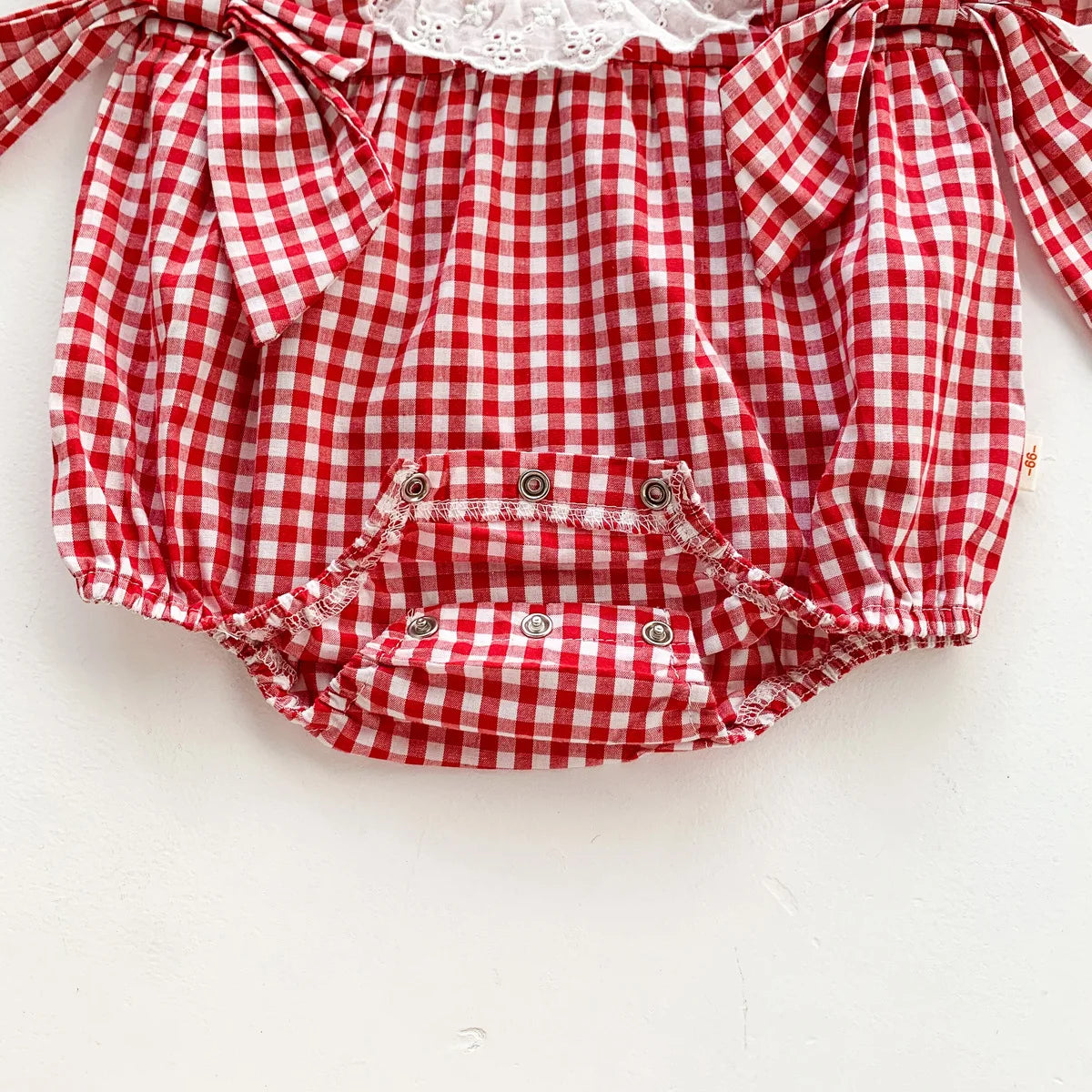 Infant Girls Summer Plaid Embroidery Flower Bodysuits Gift Headbands