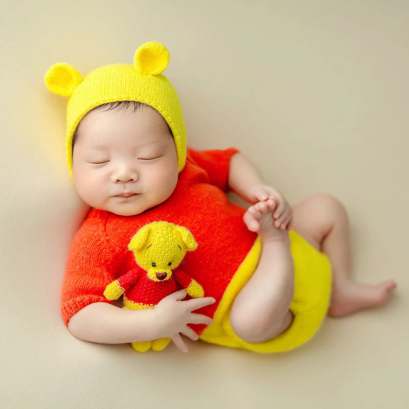 Newborn Photography Clothing Cute Bear Costume for Baby Photography Props Cute Animal Design Jumpsuit Newborn Babies Gifts Set