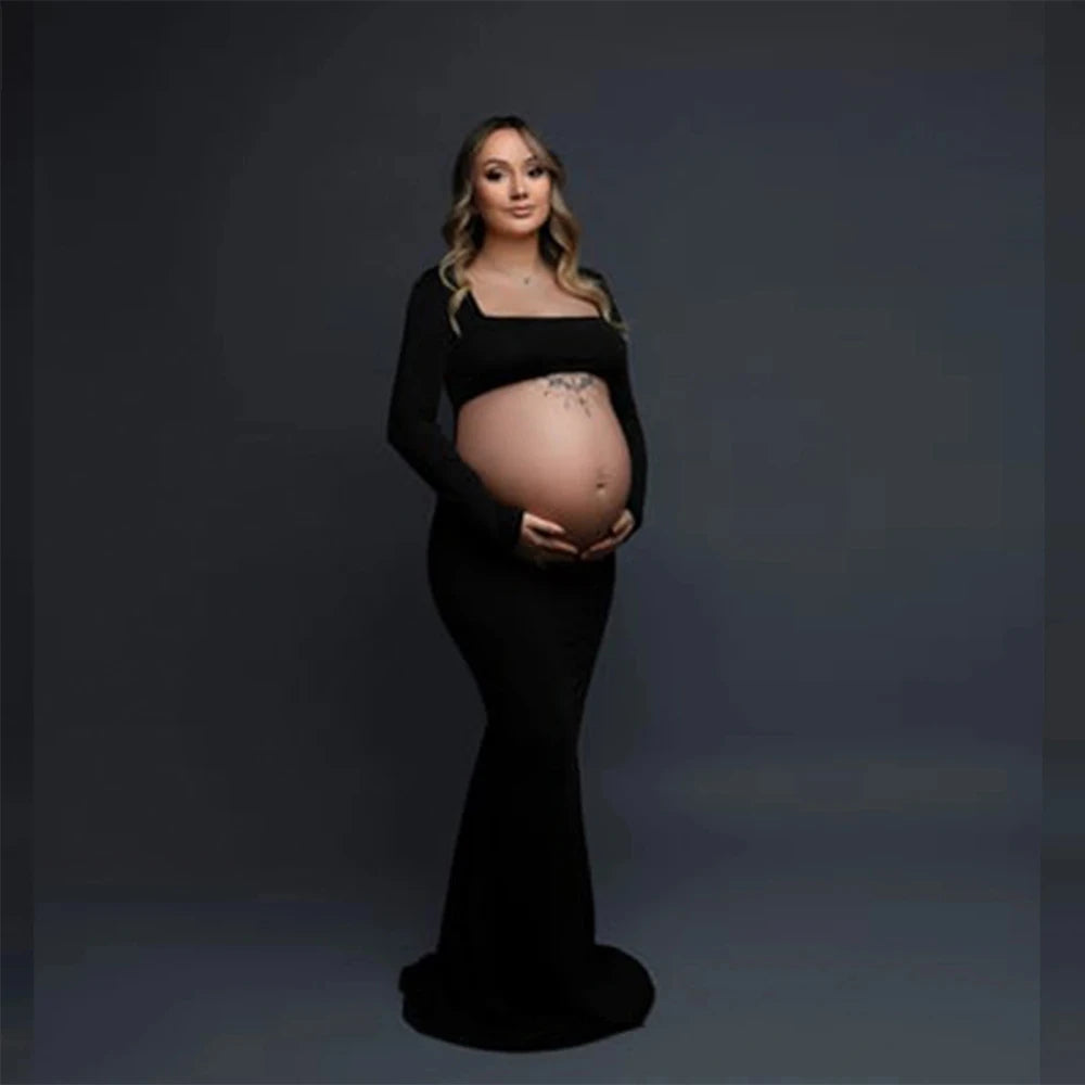 Maternity Dresses For Photo Shoot Black Long Sleeve Backless