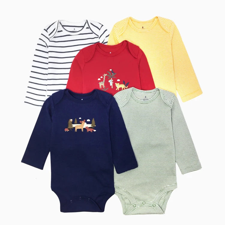 Winter 5PCS/lot Baby Bodysuits Long Sleeve 100% Cotton