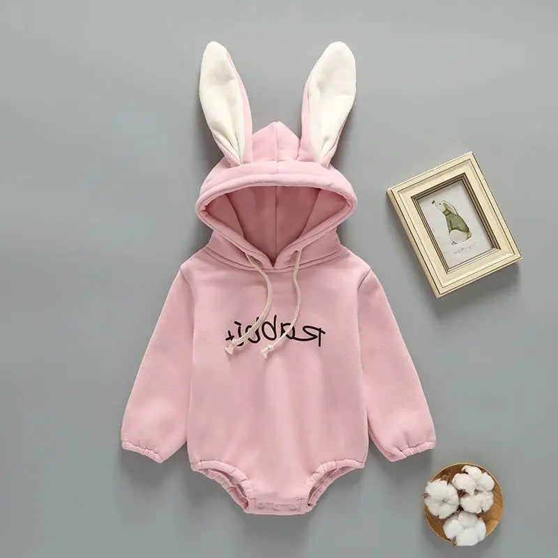 Newborn Baby Rabbit's Ears Hooded Wool Jumpsuit