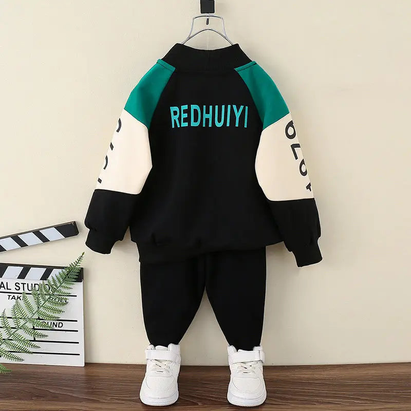 Boy Long Sleeve Letter Patchwork O-Neck Sweatshirt 2Pcs Suit