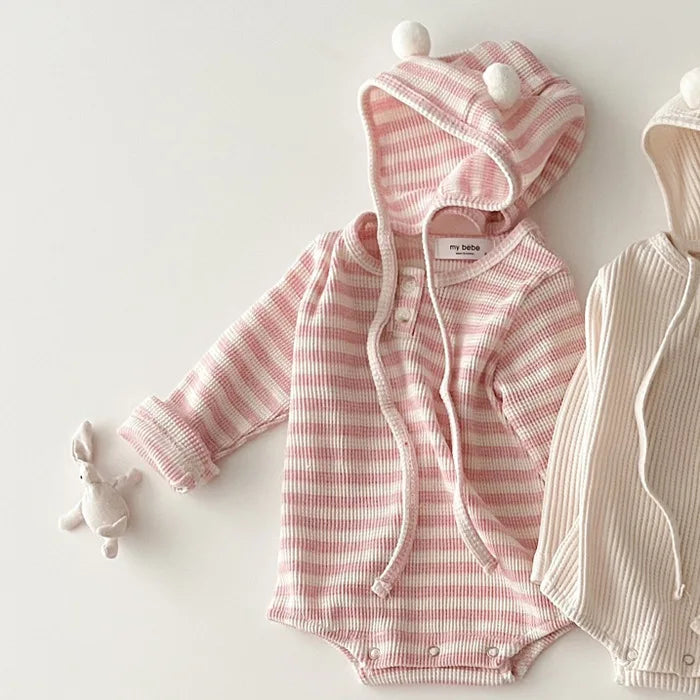 Spring Baby Cotton Long Sleeve Bodysuit + Lacing Caps