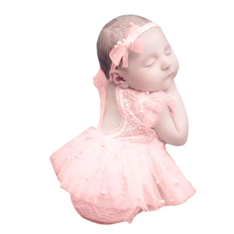 Baby Girl Infant Headdress & Tulle Tutu Jumpsuit Party Dress