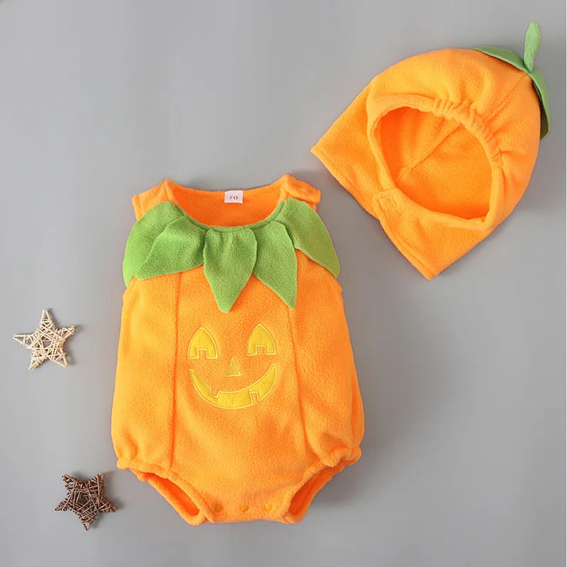 Halloween Romper+Hat Baby Girl Bodysuit Pumpkin Style Cosplay Costume