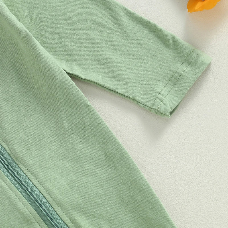 Fall New Solid Basic Newborn Baby Romper Pajamas Soft Cotton Casual Long Sleeve Zipper Footless Jumpsuit Sleepwear For Girls Boy