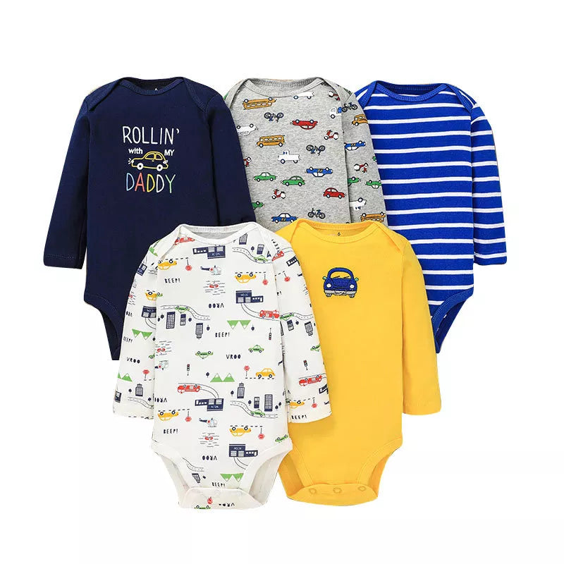 Winter 5PCS/lot Baby Bodysuits Long Sleeve 100% Cotton