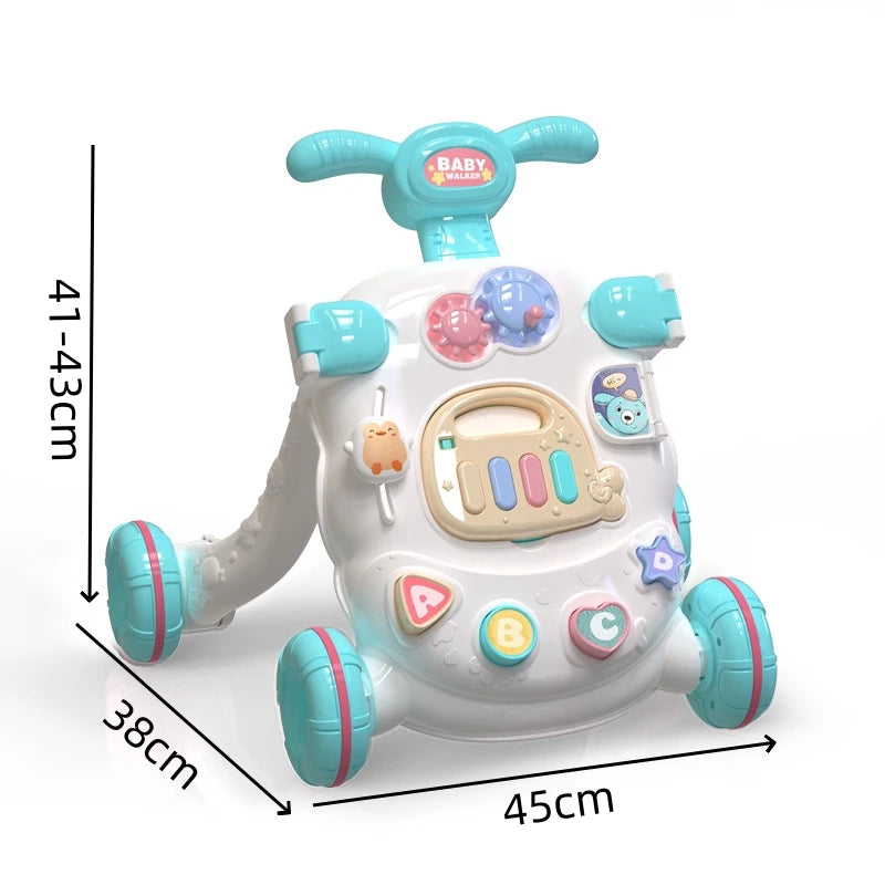 Baby First Steps Car Early Educational Music Adjustable Walker Kids Toddler Trolley Adjustable Speed Anti Roll Add Water Tank