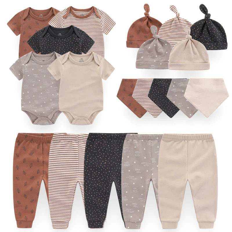 Baby Bodysuits+Pants+Hats+Bibs Cotton Sets