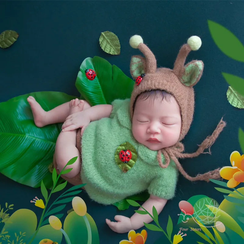 Newborn Photography Clothing Knit Hat+Top+Suspenders set