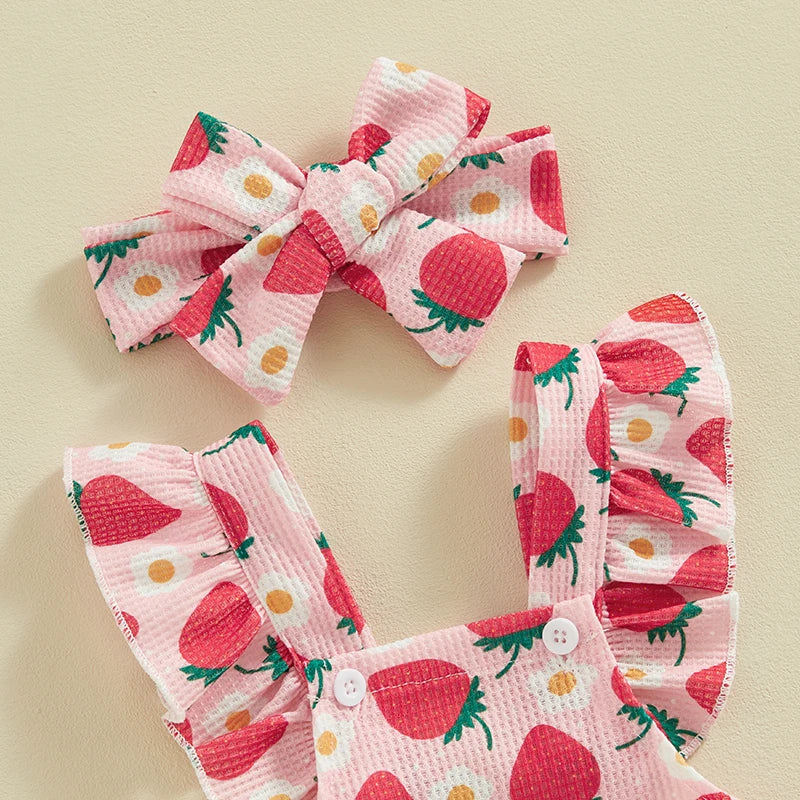 Baby Girls Bodysuit and Headband Strawberry/Flower/Cherry Print