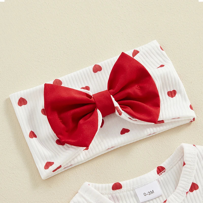 Newborn Baby Girl Heart Print with Headband Clothes