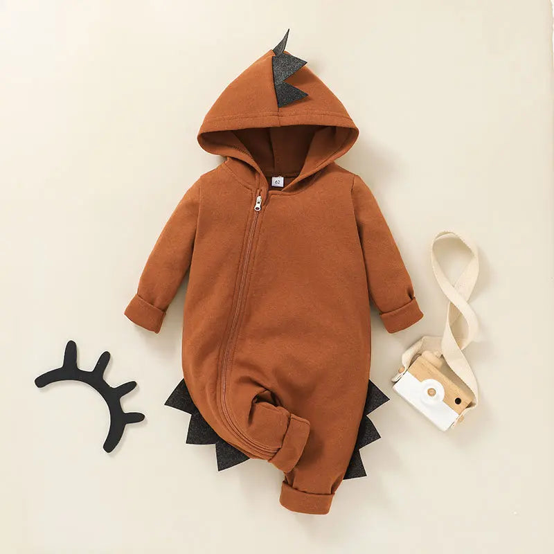 Newborn Baby Clothes Hooded Zipper Dinosaur Jumpsuit
