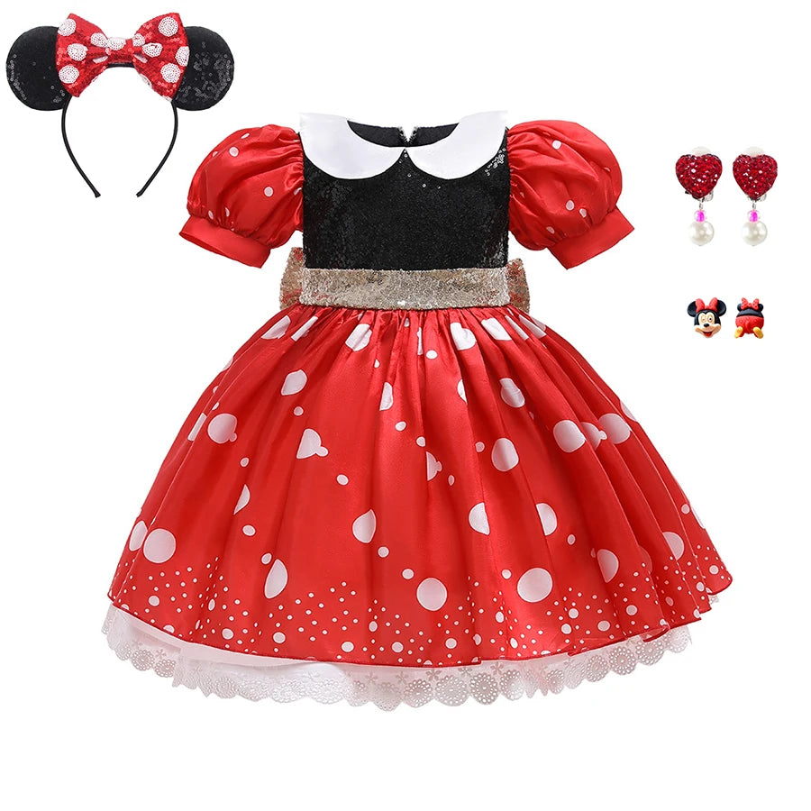 Baby Girl Mickey Mouse Dress Mickey and Minnie Cosplay Costume Children for Baby Girls Children Cosplay Clothes Free Headband
