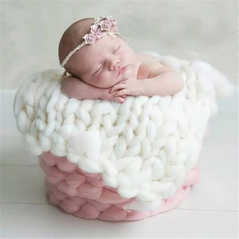 New Knitted Wool Crochet Baby Blanket Newborn Photography Props Chunky Knit Blanket Basket Filler 2023 Hot Sale