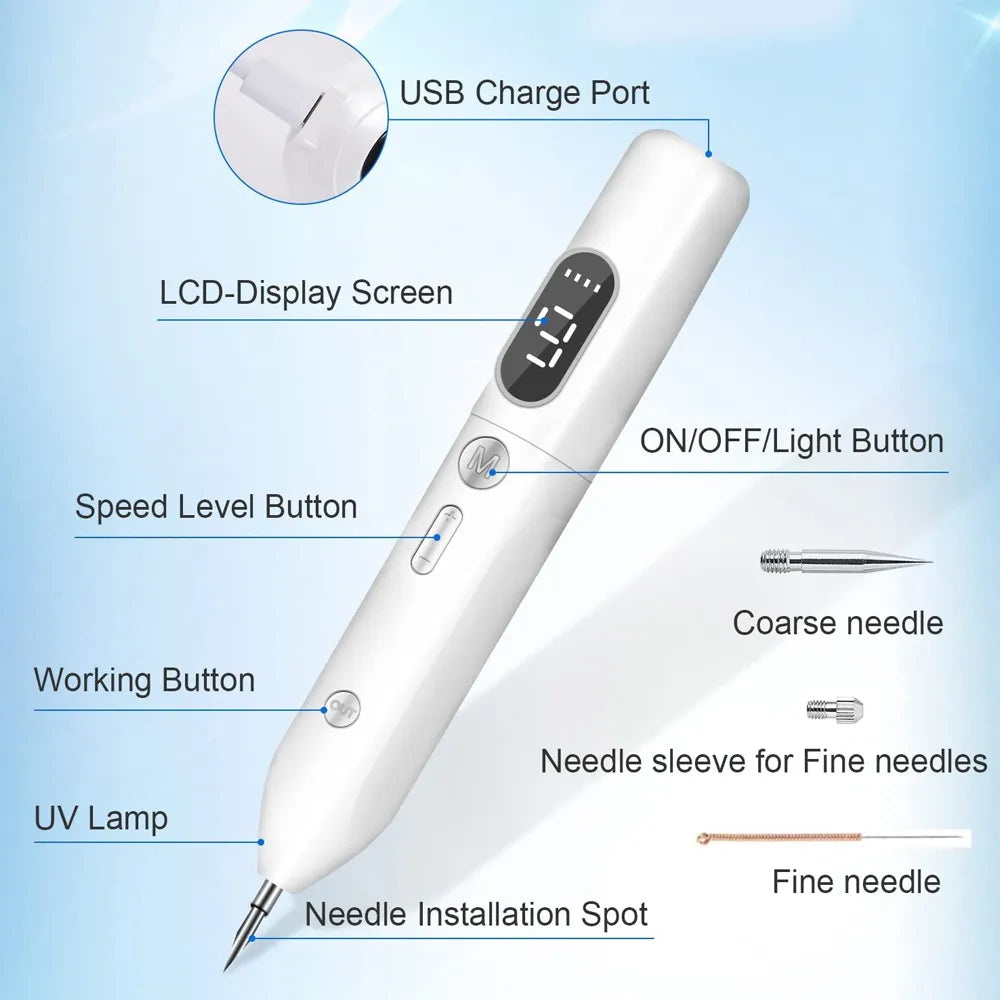 Upgrade Mole Remover Pen Portable Skin Tag Remover Pen with 9 Strength Levels for Face Body Wart Freckle Nevus Spot Treatment