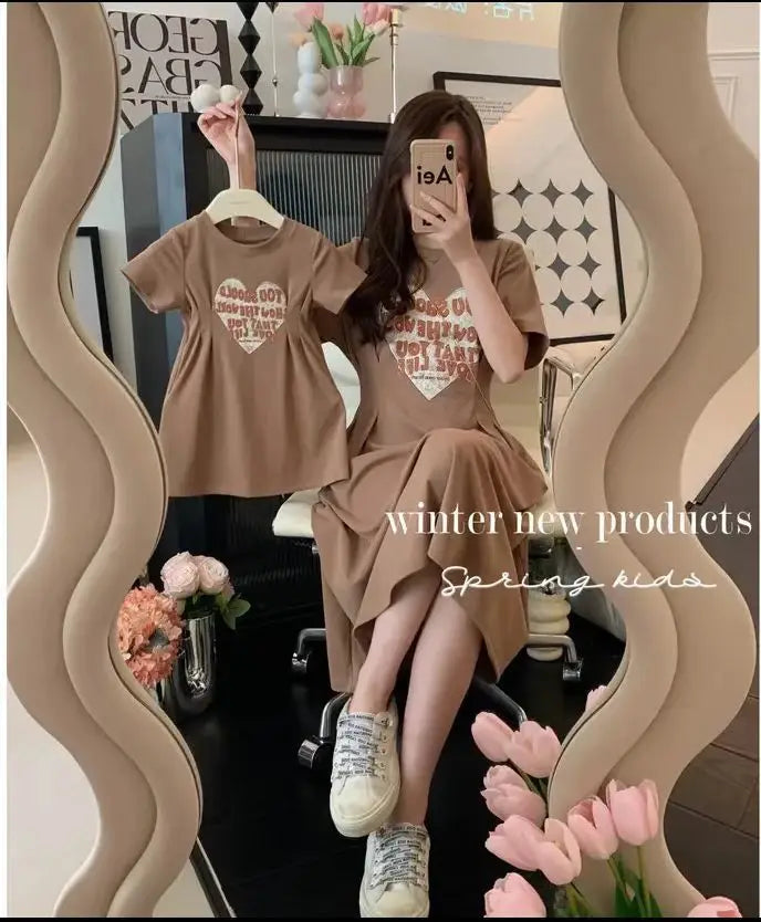 Family Matching Clothes Fashion Casual Letter Print Mom and Daughter Baby Girl Dresses Women's Dresses Parent-child Clothing