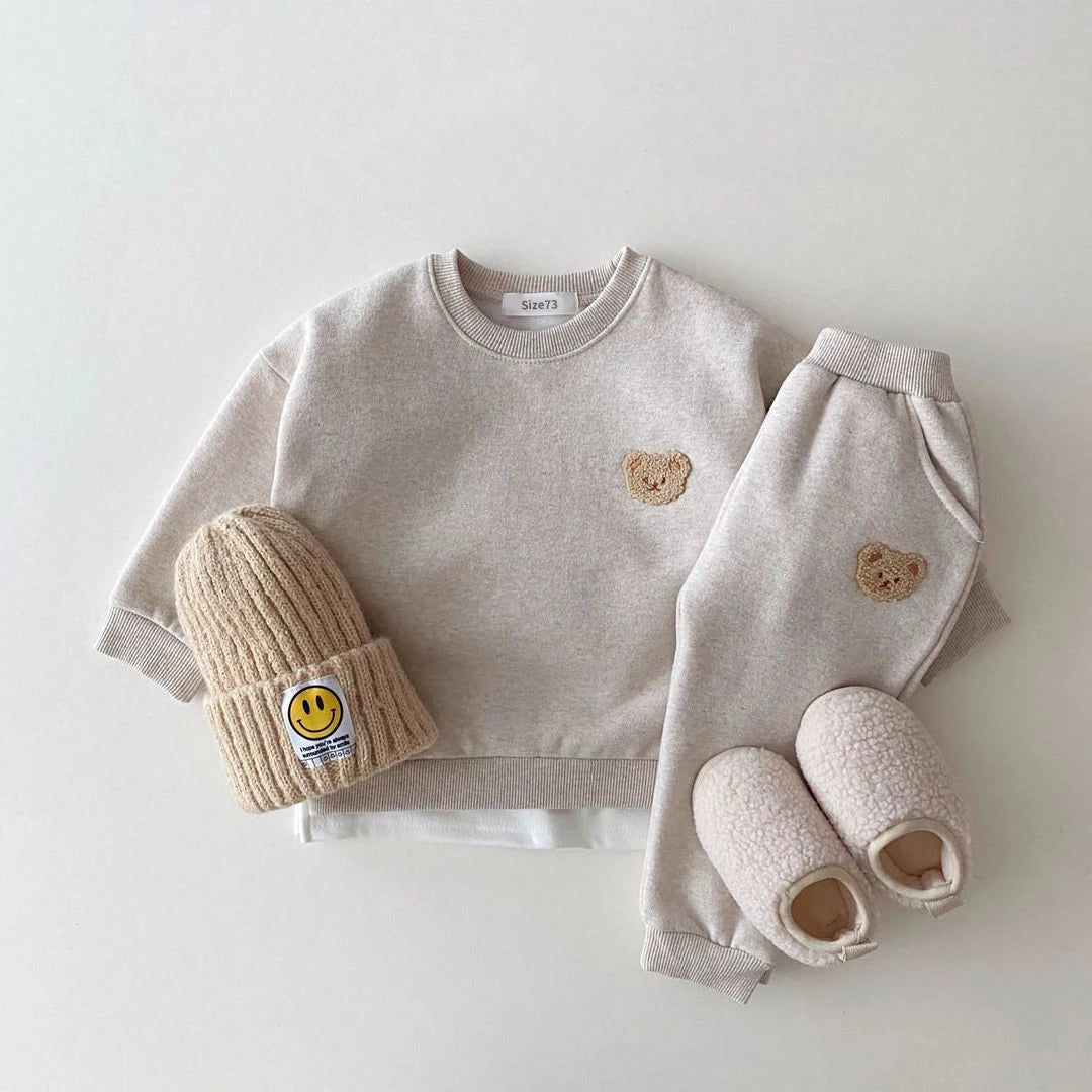 Little Bear Top+Pants Two Piece Set with Wool Lining Clothing