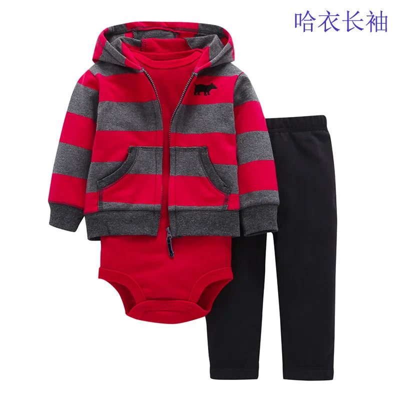 Baby Boy Girls Long Sleeve Clothes 3PC Set Hoodie  +Long Sleeve Bodysuit + Pants Outfit Toddler Boy jacket Newborn Costume 6-24M