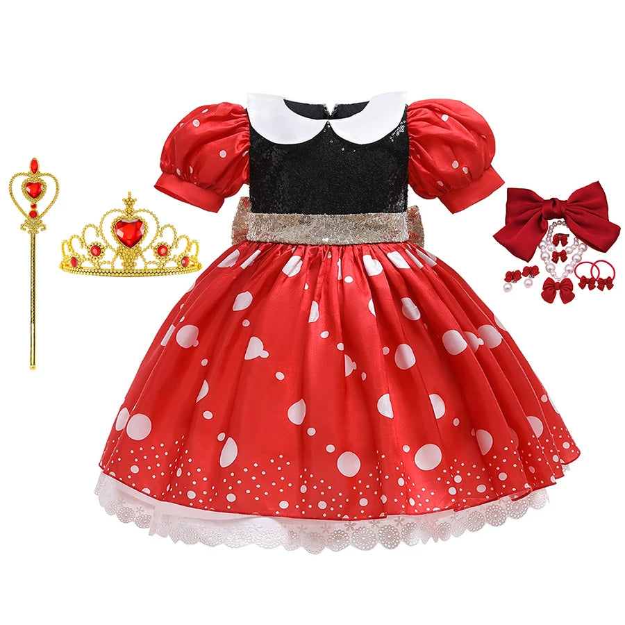 Baby Girl Mickey Mouse Dress Mickey and Minnie Cosplay Costume Children for Baby Girls Children Cosplay Clothes Free Headband