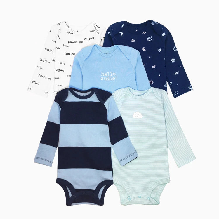Winter 5PCS/lot Baby Bodysuits Long Sleeve 100% Cotton