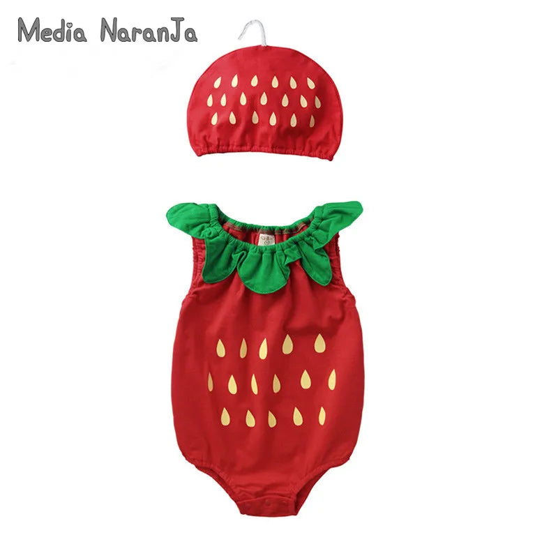 summer baby fruit Print hat with bodysuit infant cotton outfits