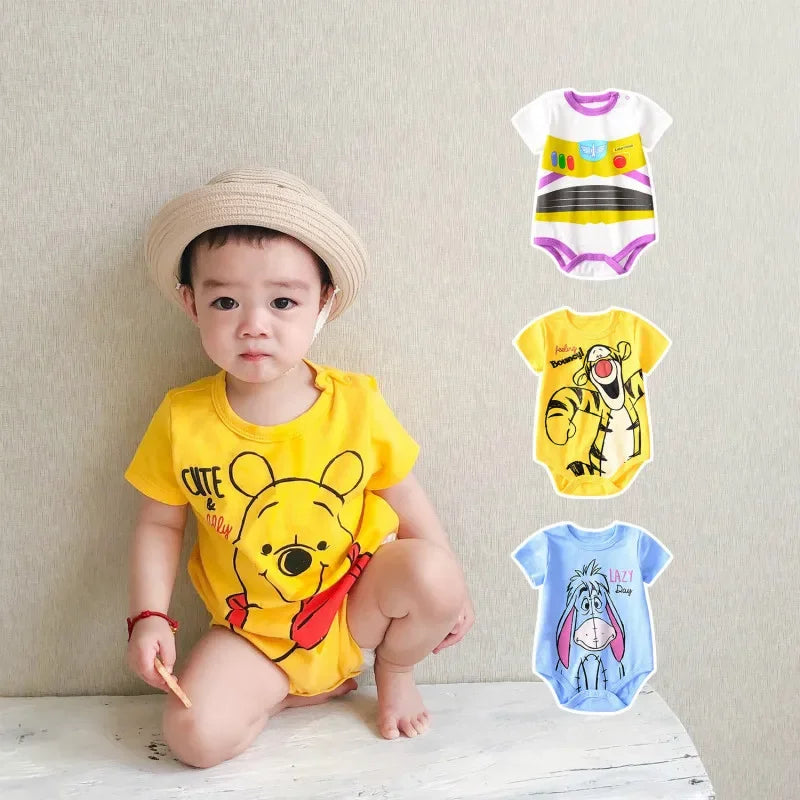 Summer Newborn Baby Cartoon Pooh Mickey Tiger Print Bodysuits 0-24M