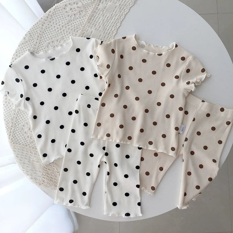 Korean Kids Summer New Pajamas Set Cute Cherry T-shirt Baby Girl Clothes Short Sleeves Tops Shorts 2PCS Toddler Home Loungewear