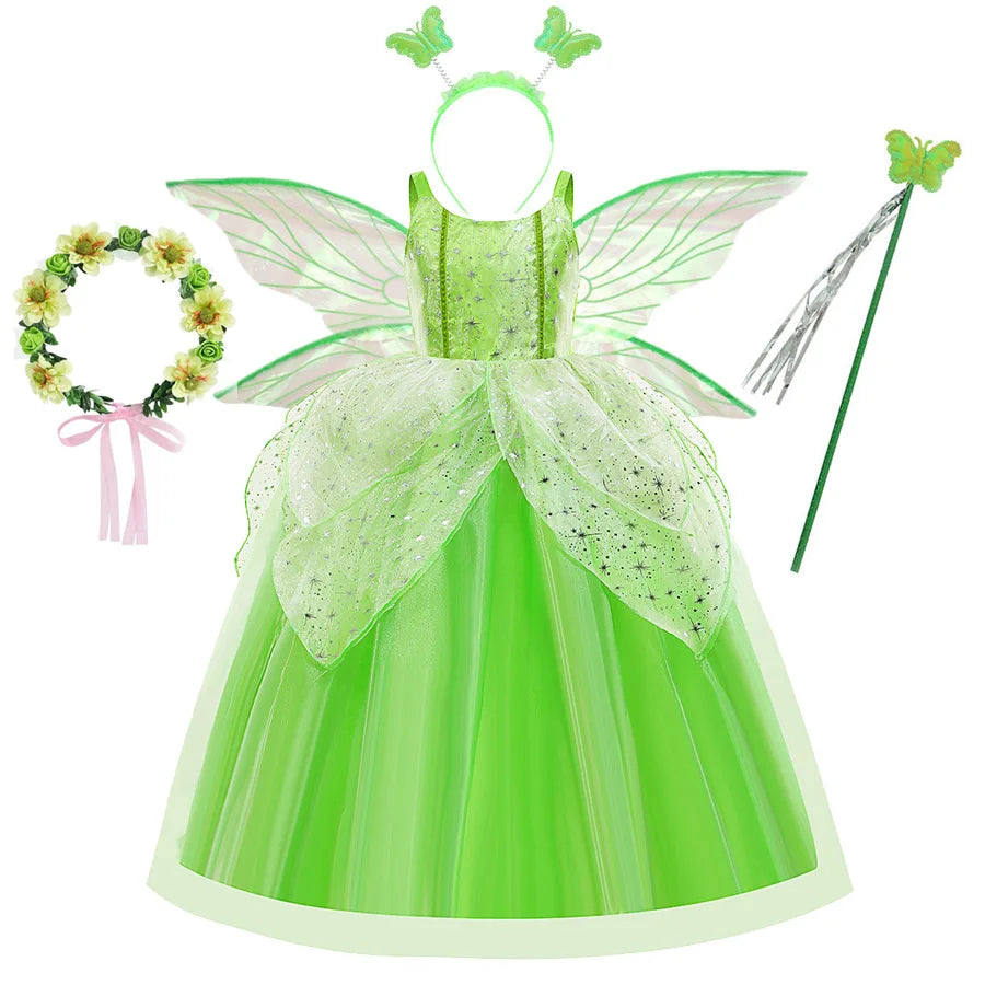 Fairy Costume for Girls Princess Tinker Bell Elf Wings Headband
