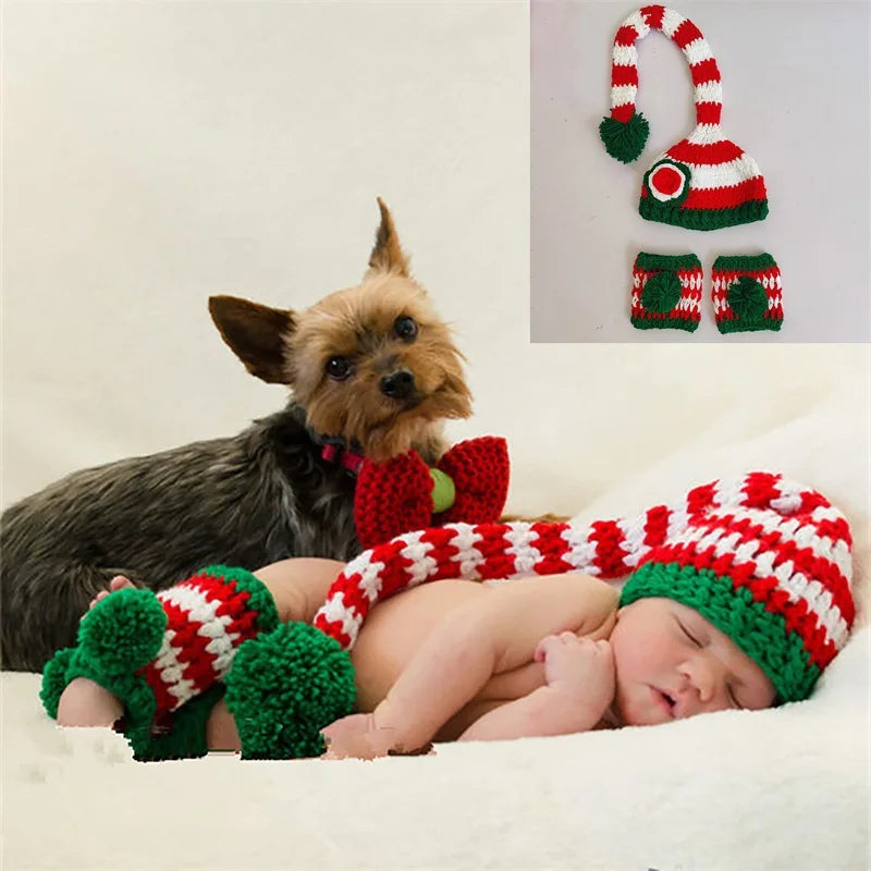 Christmas Newborn Photography Clothing Baby Wrapped Cloth Hats 2Pcs Set Studio Photograph Props Full Months Baby Souvenirs
