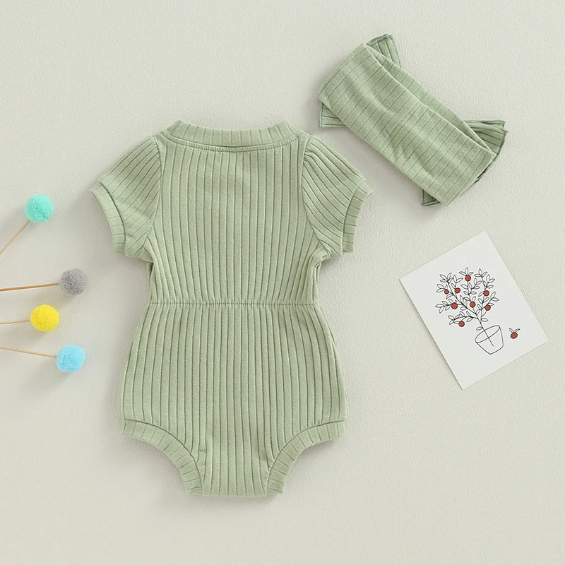 Newborn Baby Girl Clothes Solid Color Ribbed Knit Bodysuit