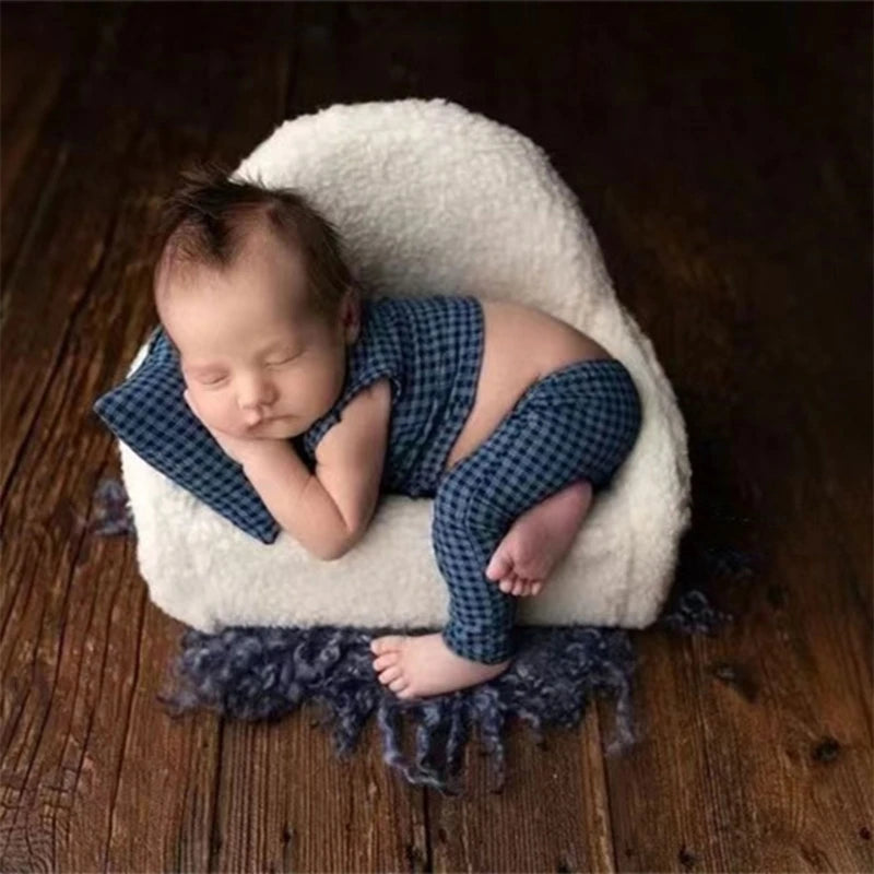 Checkered Pillow Pants & Vest Set Newborn Photography Props Baby Boy Girl Photo Shoot Outfits for 0-1 Month Baby Durable