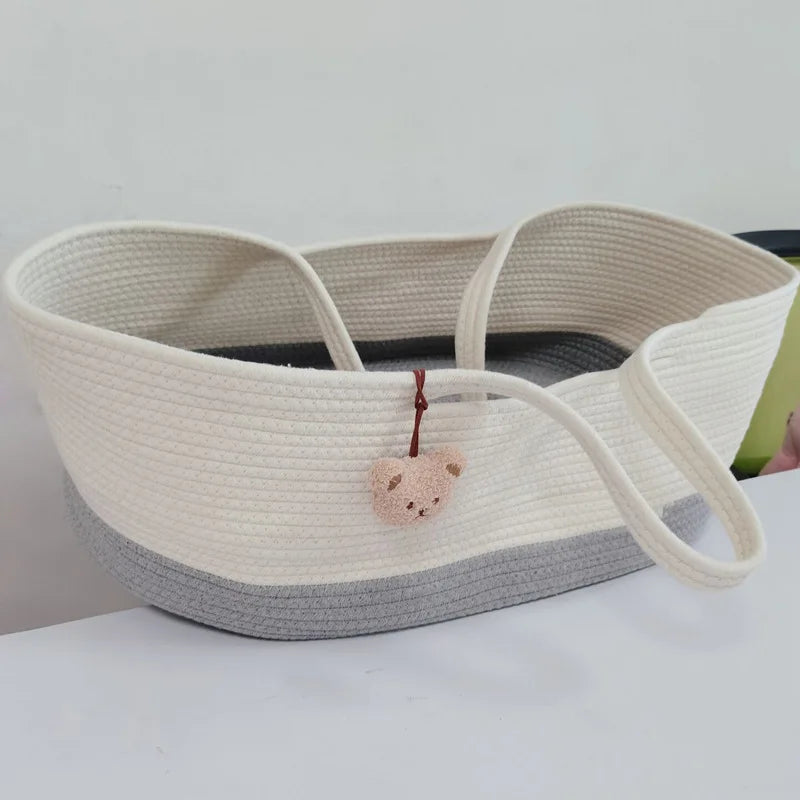 Cotton Rope Woven Baby Hand Moses Basket Folding Car Portable Newborn Sleeping Bed Outdoor Travel Cradle Nest Infant Bassinet