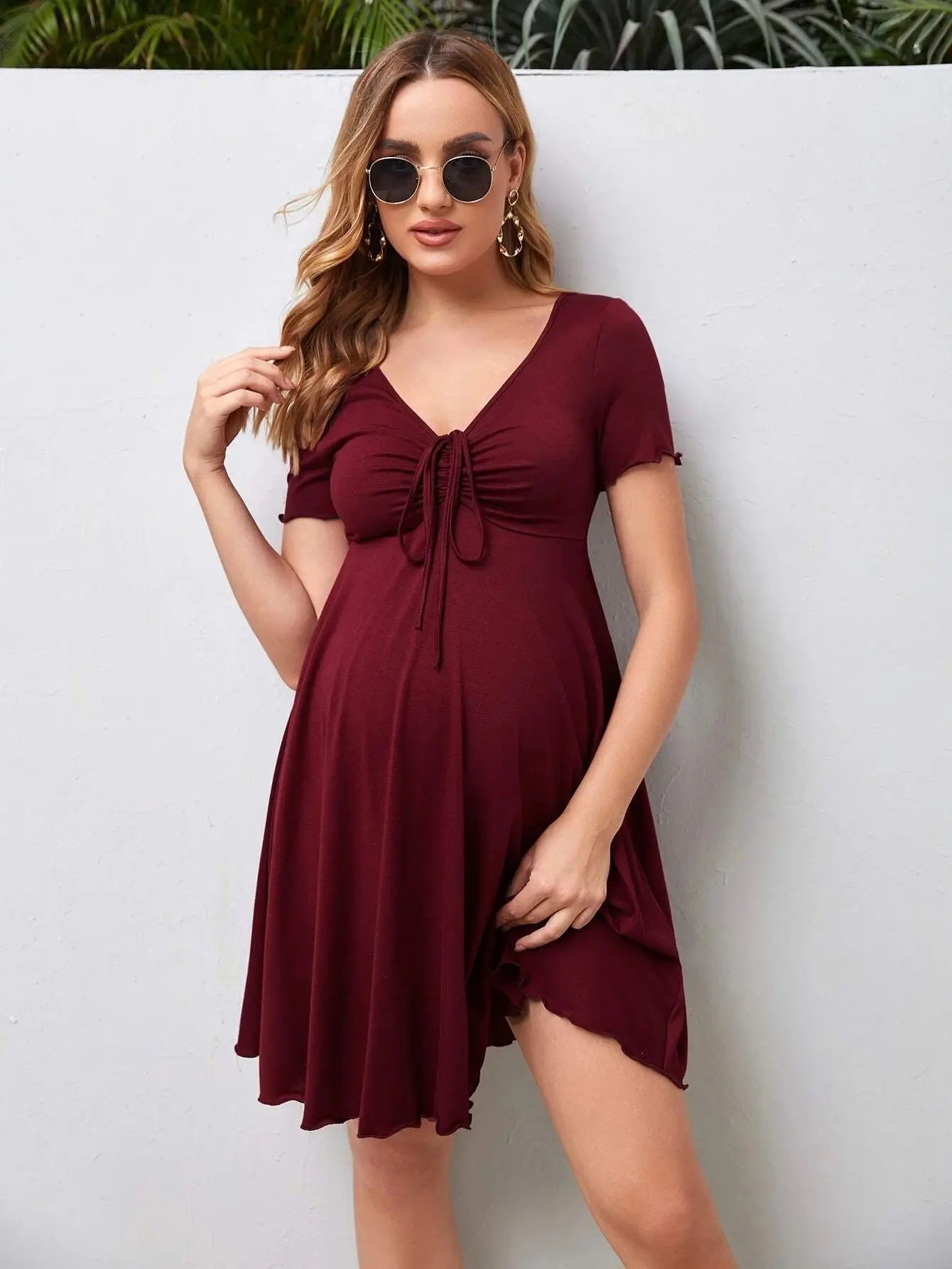 Maternity Clothes Solid Drawstring Dress