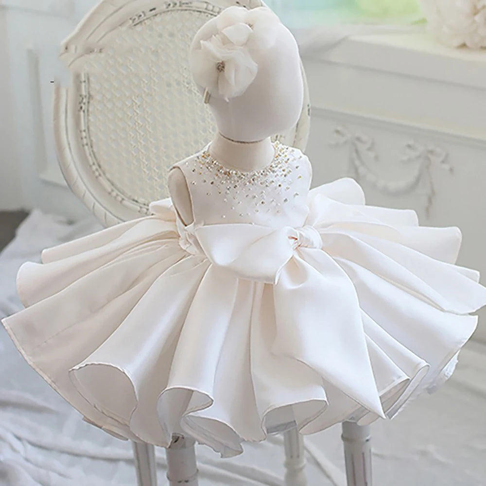 Baby's First Year Dress Princess Dress Girl's Birthday Puffy Dress Flower Boy Korean Edition Satin Children's Host Evening Dress