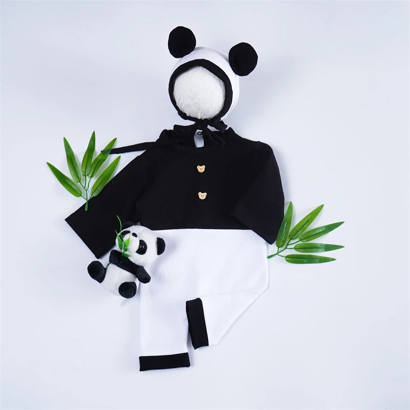 Newborn Baby Photography Clothing Sets Panda Theme Infant Boy Girl Photo Shoot Costumes Hat Romper Doll Outfits Clothes